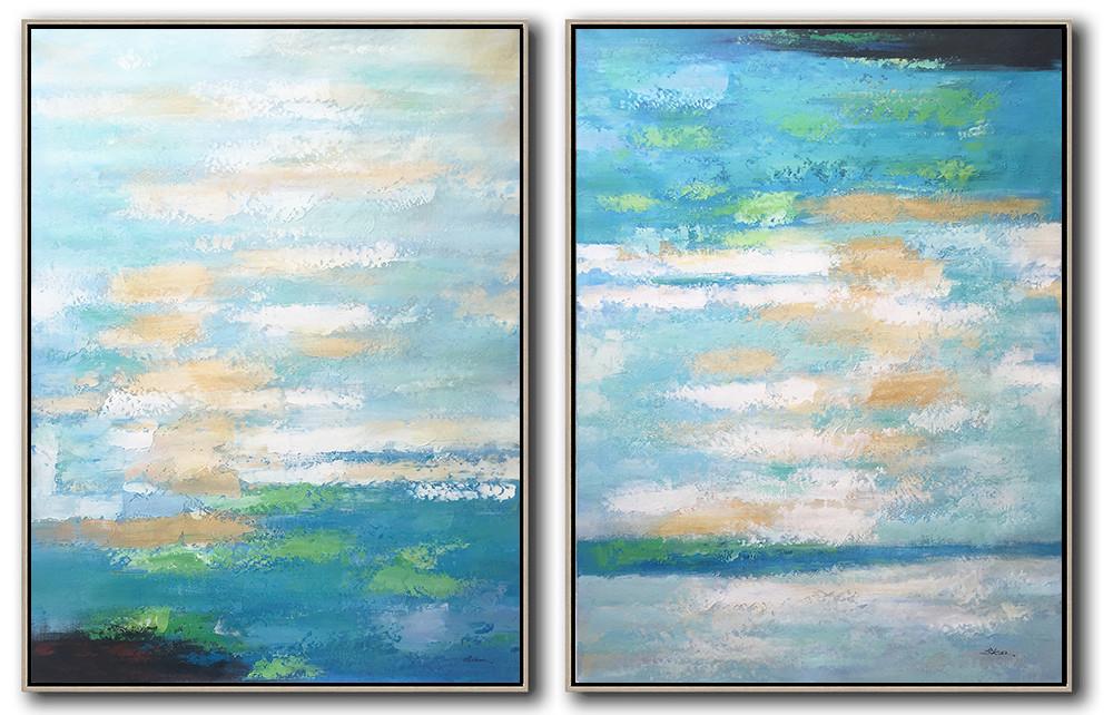 Hand-painted Set of 2 Abstract Painting on canvas, free shipping worldwide art paintings for sale